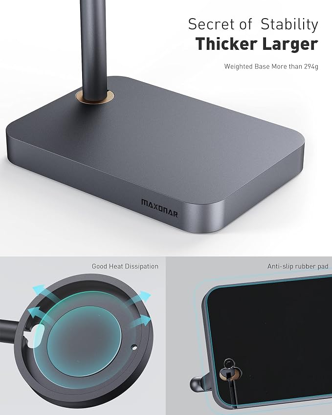 Maxonar Mag Safe Charger Stand Heavy-Duty Premium Metal Desktop Holder Mag Safe Dock Base Compatible with iOS17 Standby Mode Mag Safe Wireless Charger for iPhone 15 14 Series Device (Space Grey)