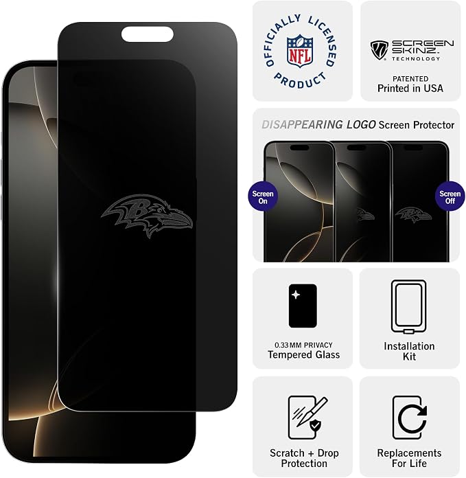 NFL Arizona Cardinals Privacy Screen Protector As Seen on Shark Tank Tank for iPhone 17 w/ Disappearing Design - Scratch-Resistant Glass Protector - Easy-Install Screen Guard w/ Disappearing Design (I