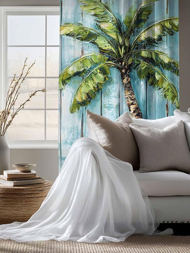 Sheer Curtains 72 Inches Long, Coastal Beach Starfish Semi Sheer Curtains Light
