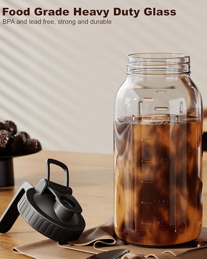 VA1KENE 64 oz Cold Brew Coffee Maker, Mason Jar Pitcher with 304 SS Filter