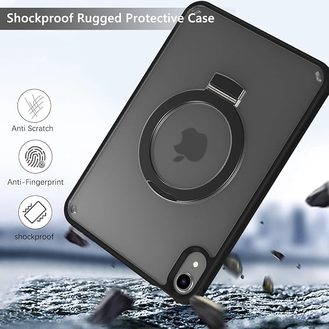 GUAGUA for iPad Mini 7 Case 2024 (A17 Pro) iPad Mini 7th/6th Generation Case with Stand(2024/2021) 8.3'' Translucent Matte Back Slim Shockproof Protective Kickstand Case for iPad Mini 7th/ 6th Black