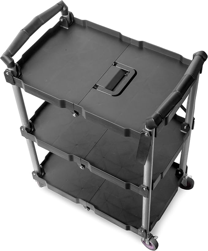 Wen Compact Foldable Service Utility Cart, Three Tier with 165-Pound Capacity (73065)