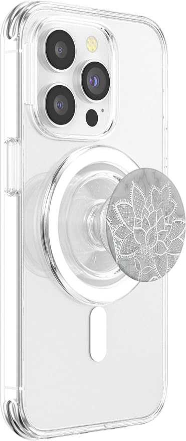 White Grey Lotus Mandala Floral Geometric Sacred Yoga Gift PopSockets Adhesive PopGrip