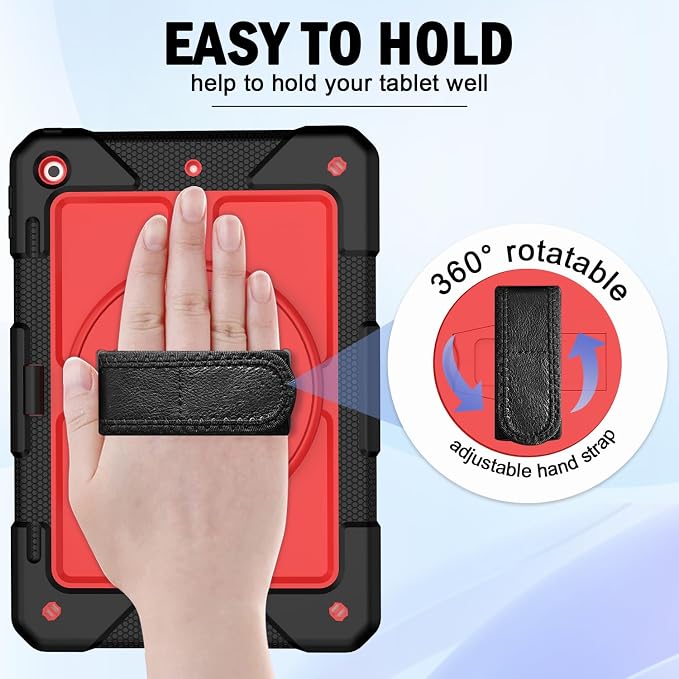 BMOUO for iPad 9th/8th/7th Generation Case 10.2 Black | Shockproof Rotating Stand Shoulder Hand Strap iPad 9th/8th/7th Generation Case with Pen Holder for iPad 10.2“ 2021/2020/2019