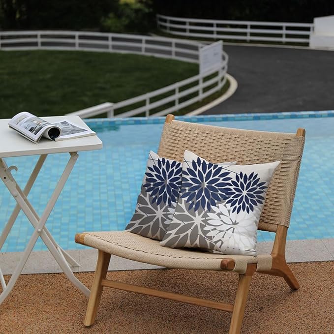 DFXSZ Outdoor Throw Pillow Covers 18x18 Inch Set of 2 Waterproof Spring Summer Geometric Elegant Navy White Outdoor Pillow Covers for Patio Funiture Garden Couch 158Z18
