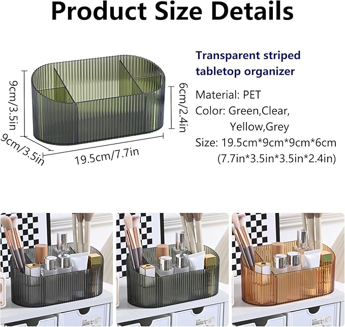 DASITON Large Capacity Makeup Brush Holder,5 Slot Makeup Brush Holder,Vintage striped Make Up Brush Holder,for Vanity Decor,Bathroom Countertops,Desk Storage Container,Cosmetic Display cases(Green)