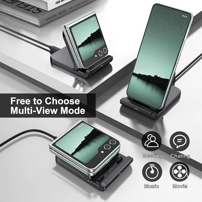 Wireless Charger for Samsung Z Flip 6 (2 Pack) SwanScout 501S Foldable Wireless Charging Stand for Galaxy Z Flip 6/5/4/3 Charging Station for Samsung Galaxy Z Flip Series/Moto Razr+(No Adapter)