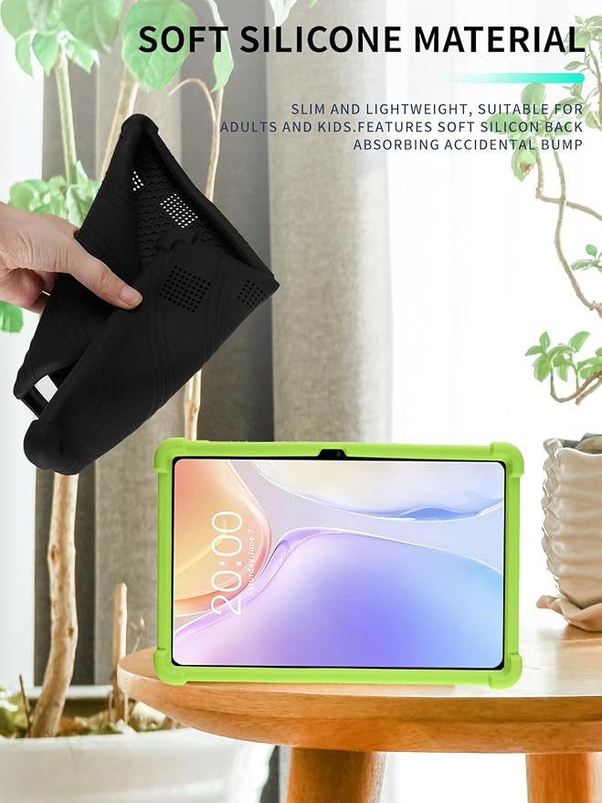 Case for Odea A12 Android 15 Tablets 12 Inch Tablet 2025- Soft Silicone Shock Proof Lightweight Stand Rubber Shell Protective CoverKids Friendly Soft Silicone Adjustable Stand CoverBlack