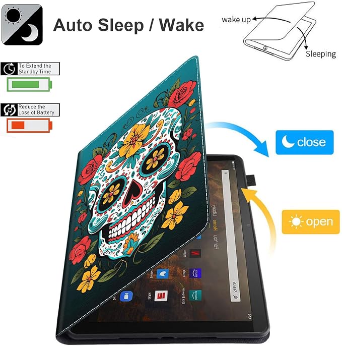 Case for Amazon Kindle Fire Max 11 Case (13th Gen 2023 Release) 11，Slim Fit Foldable Standing Cover Case with Auto Sleep/Wake for Fire 11 Max Tablet，Skull and Fire