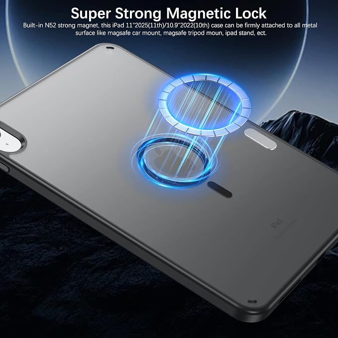 BENTOBEN Magnetic for iPad A16 Case (11th Generation 11 Inch 2025) iPad 10th Generation Case 10.9 inch 2022 Translucent Matte Slim Soft TPU Protective Tablet Cover for iPad 11th/10th Gen Black
