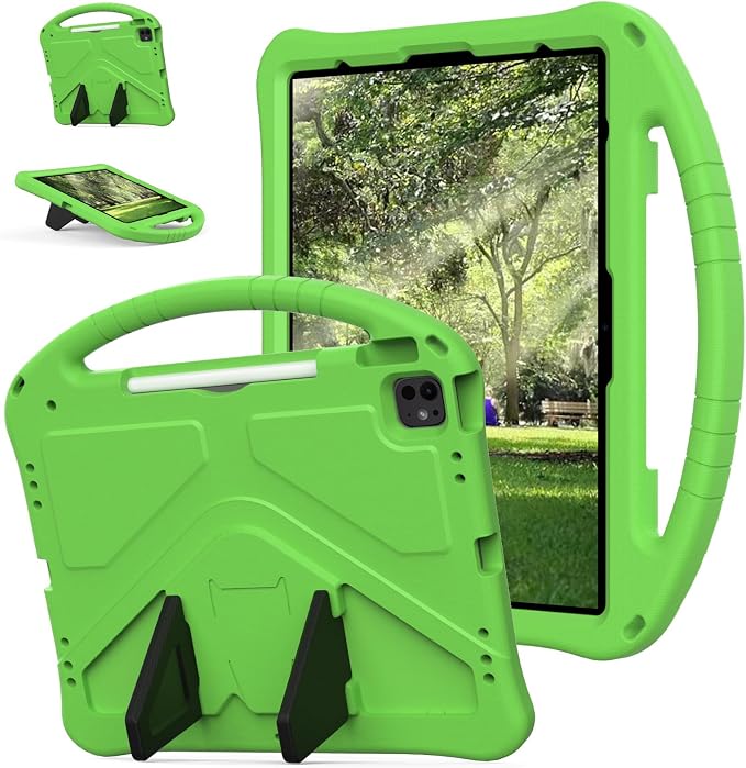 Kids Case for iPad Air 13 (2026/2025/2024) M4/M3/M2 &amp iPad Pro 13 2024 &amp iPad Pro 12.9 Cover 6th/5th/4th/3rd Gen (2022/2021/2020/2018) DIY Figures EVA Rubber Handle Stand Shockproof Bumper