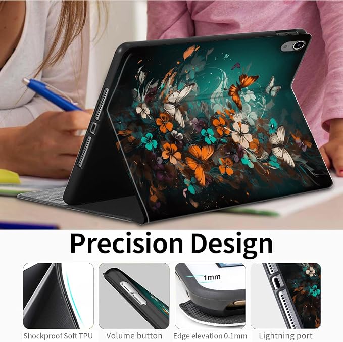 Case for iPad (A16) 11th Generation 11 Inch (2025)iPad 10th Generation 10.9 Inch (2022)PU Leather Slim Standing Smart Coverwith Auto Sleep/WakeBall on Fire