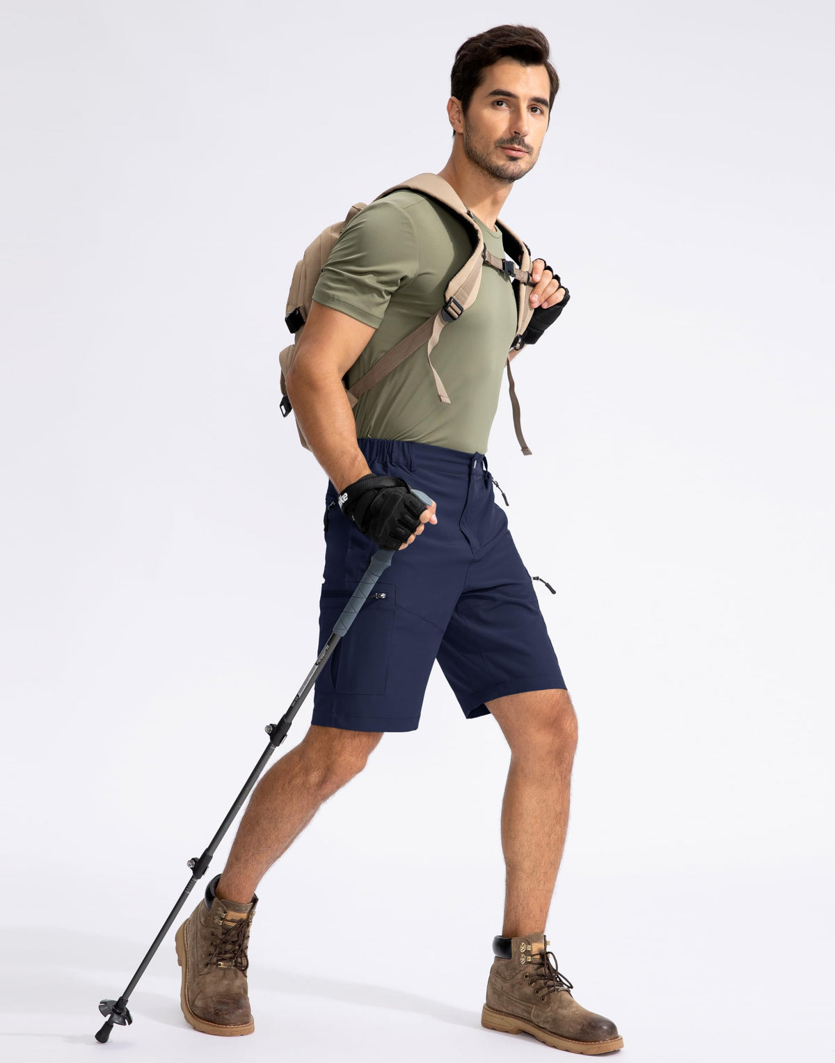 Pudolla Men's Hiking Cargo Shorts 9" Lightweight Outdoor Work Shorts for Men Travel Golf Camping Casual with 5 Zipper Pockets(Navy Large)