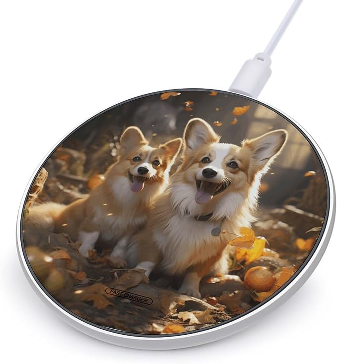 Two Corgis Wireless Charger 10W Qi-Certified Fast Wireless Charging Pad with USB Cable &amp LED Indicator Fashion Charger Mat Portable Charging Station for All Qi-Enabled Phones