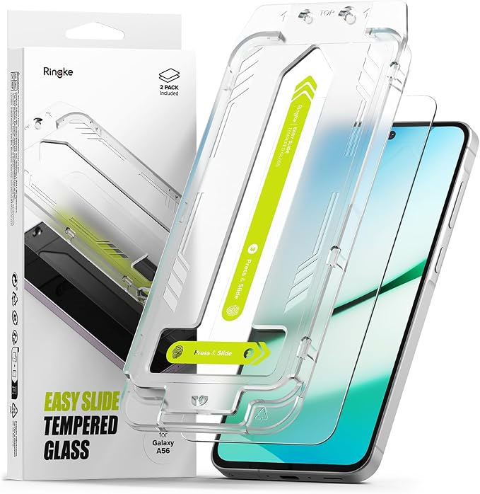 Ringke for Samsung Galaxy A35 5G Screen Protector [Easy Slide 2 Pack] | Easy Installation with Alignment Tool Case Friendly Premium 9H Hardness Tempered Glass