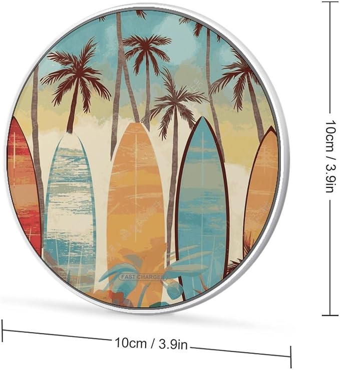 Surfboard Palm Tree Wireless Charger Portable Fast Charging Pad Lightweight Wireless Charging Pad 10W Slim Charging Station for Phone Charger Mat for Travel Home Office Desk