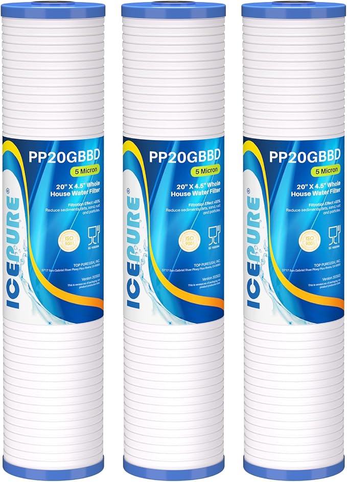 ICEPURE 5 Micron 20" x 4.5" Whole House Grooved Sediment Water Filter Cartridge