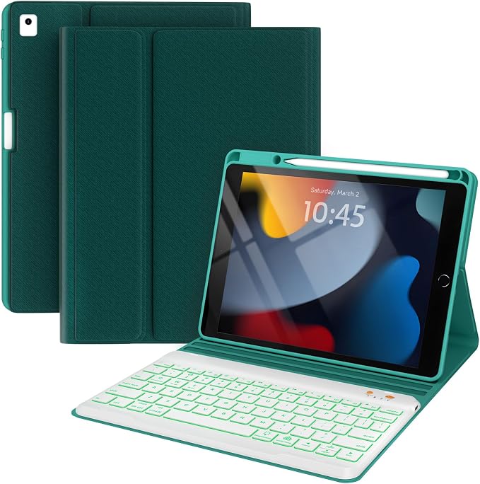 BLUTLOTUS Keyboard case for iPad 9th/8th/7th Generation 10.2 Inch - Backlit Wireless Detachable Folio Keyboard Cover with Pencil Holder for iPad 9th/8th/7th Gen Air 3rd Generation 10.5 Inch