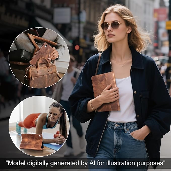 Leather Case for iPad (A16) 11th (11)/ 10th Generation (10.9) Full Grain LeatherProtective Smart Folio Cover with Pencil Holder Auto Sleep/WakeAnti Slip Black Silver
