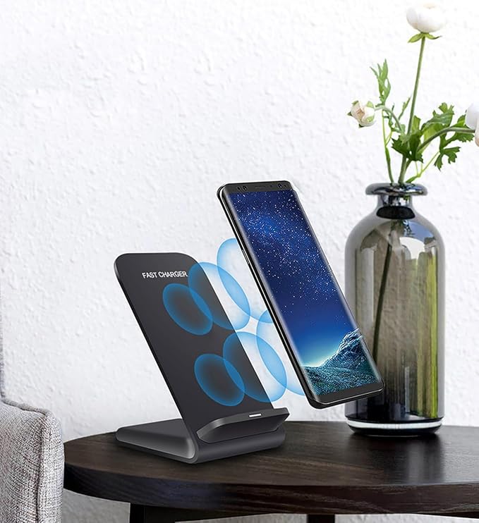 Wireless Charging Stand 20W Fast Charging Stand with QC3.0 Adapter for Samsung Galaxy S24/S24+/S24 Ultra/S23/S22/S21/S20/S10/Note for iPhone 15/15 Pro/15 Pro Max/14/14 Pro Max and More. (1 Pack)