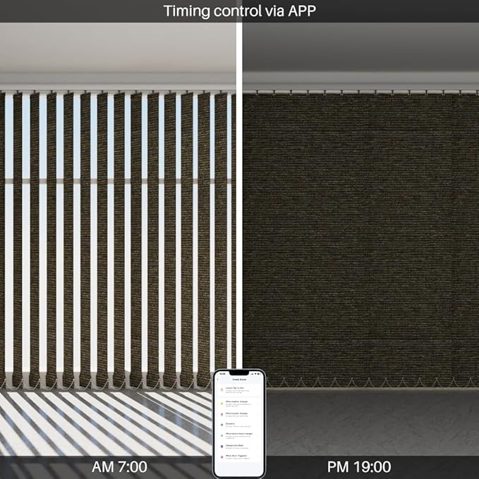 Blindify Motorized Vertical Blinds Compatible with Alexa Google Home, Blackout Sliding Door Shades Smart Vertical Blinds Remote Control Customize, Light Coffee