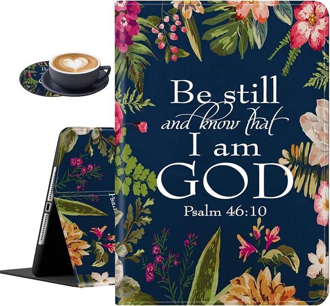 for Samsung Galaxy Tab A8 10.5 2022 Case and Coaster Set Adjustable Stand with Auto Sleep/Wake Shockproof Cover for Samsung Galaxy A8 10.5 Tablet SM-X200/X205/X207 Bible Verse Quotes Psalm 46:10