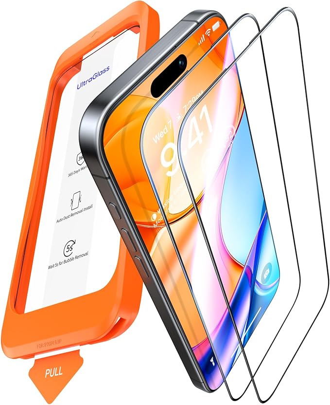 UltraGlass TOP 9H+ Armor for iPhone 15 Pro Max Screen Protector [NO.1 Military Grade Shatterproof] Screen Protector 15 Pro Max Tempered Glass [Longest Durable] Full Coverage 2 Pack