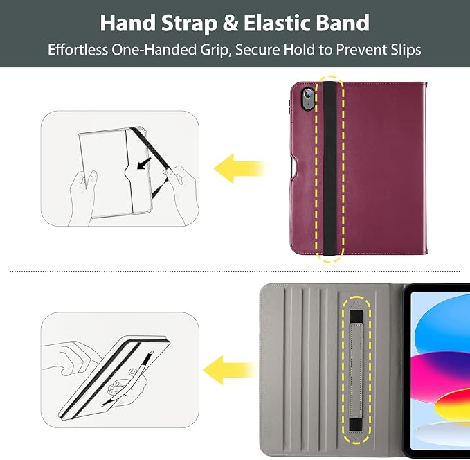 ProCase for iPad A16 11th Generation 11” 2025/iPad 10th Generation 10.9” 2022 with Pencil Holder iPad 11/10 PU Leather Case Business Stand Cover Smart Folio with Hand Strap Front Pocket -Berrypurple