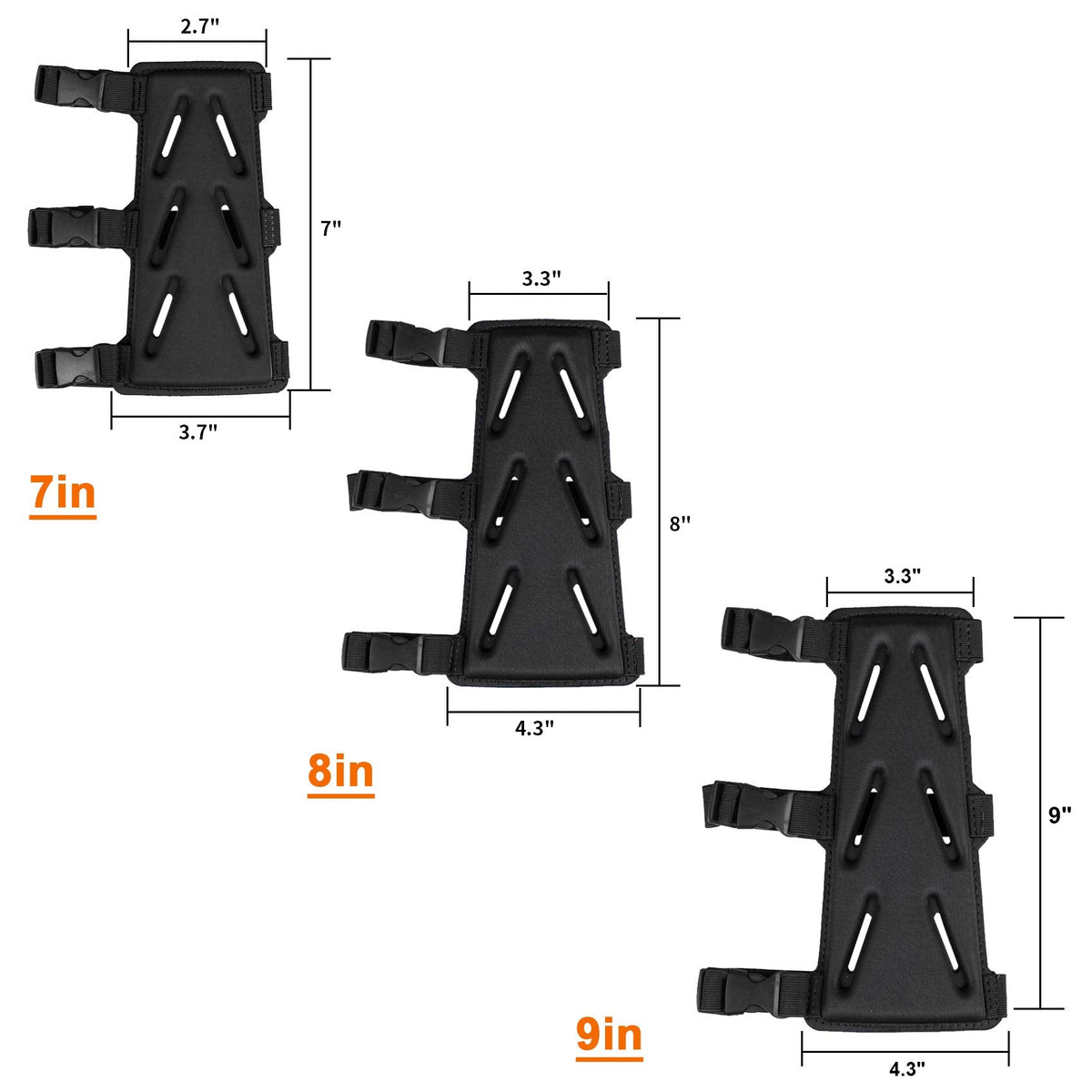 KRATARC Archery Arm Guard Adjustable 3-Strap Accessory Lightweight Hunting Target Practive Adult Unisex (Black, Length 8'')