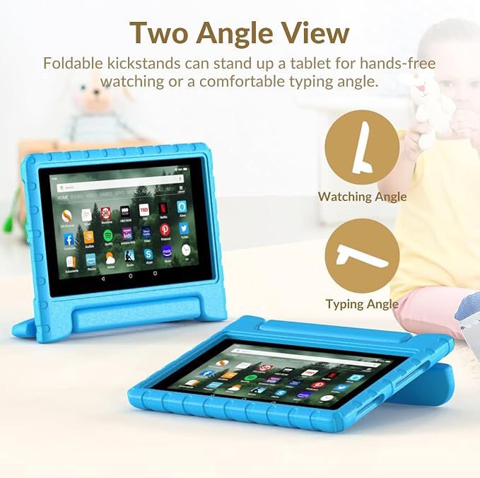Kids Case for Kindle Fire HD 8 Tablet Case (8th/7th/6th) Shockproof Blue | 2018/2017/2016 Release Lightweight EVA Handle Stand Full Protection For Kids Daily Use