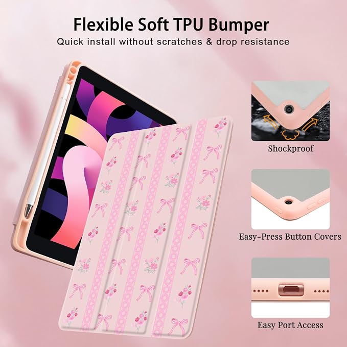 Joyland Brown Leopard Floral for iPad 6th/5th Generation 9.7 Inch 2018/2017Air 2/Air 1 CaseBuilt-in Pencil Holder with Shockproof Cover Transparent Back Shell Auto Wake/SleepBlack
