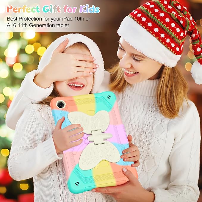 Cover for Samsung Galaxy Tab A11+ Plus/A9+ Plus Case with Screen Protector Galaxy Tab A11+/A9+ 11 inch 2025/2023 Released with Butterfly Stand Shoulder Strap Shockproof case for Kids Girl Colorful