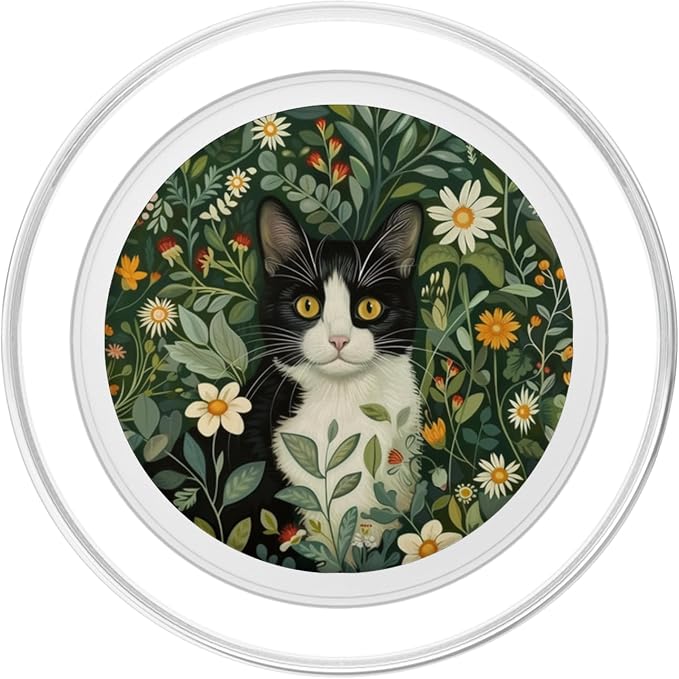 Tuxedo Cat Flowers Floral Botanical PopSockets PopGrip for MagSafe