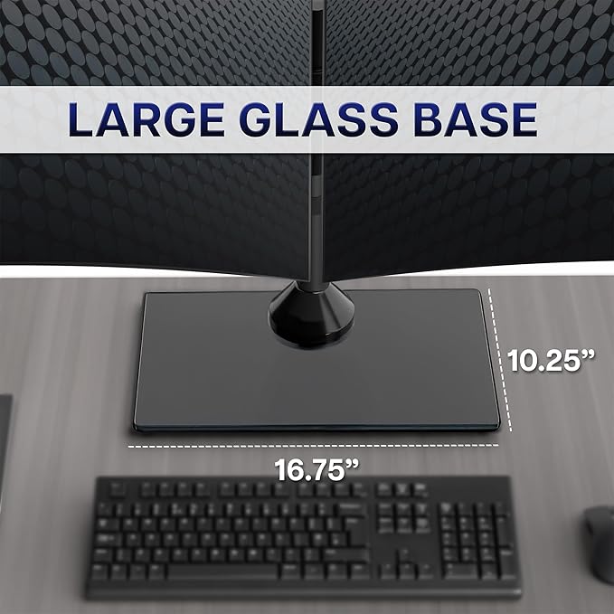 VIVO Freestanding Dual Monitor Stand with Sleek Glass Base and Adjustable Arms, Mounts 2 Screens up to 32 inch and 22 lbs Each, Black, STAND-V002FG