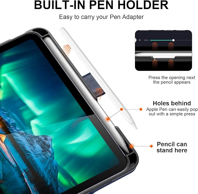 Leather Case for iPad 11th/10th Gen (11/10.9) Black | Genuine Leather Pencil Holder Adjustable Stand Magnetic Closure Auto Wake/Sleep