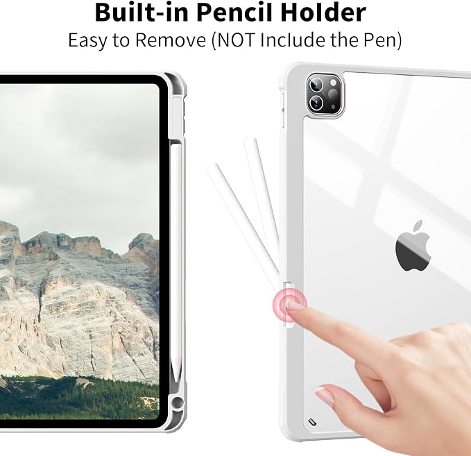 Clear Case for iPad Pro 12.9 inch 6th/5th/4th/3rd Gen 2022/2021/2020/2018 with Pencil Holder Lightweight Shockproof Trifold Stand Transparent Acrylic Back Cover Auto Wake/Sleep Black