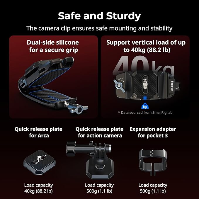 SMALLRIG Universal Three-in-One Camera Clip Kit, Quick Release System, Backpack Clamp for Mirrorless/DSLR, for Action Cameras, for DJI Pocket 3, Backpack Strap Clip Kit for Arca-Swiss - 5655
