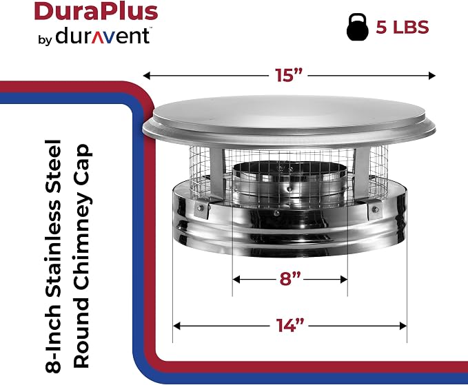 DuraVent DuraPlus 8 Inch Stainless Steel Round Chimney Cap