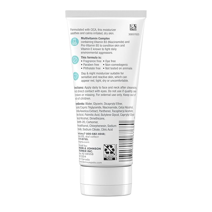 Neutrogena Fragrance Free Daily Facial Moisturizer, Face & Neck Moisturizer for Sensitive Skin with Vitamin B3, Pro-Vitamin B5 & Vitamin E Supports Skin's Dynamic Barrier, 3.4 fl. oz