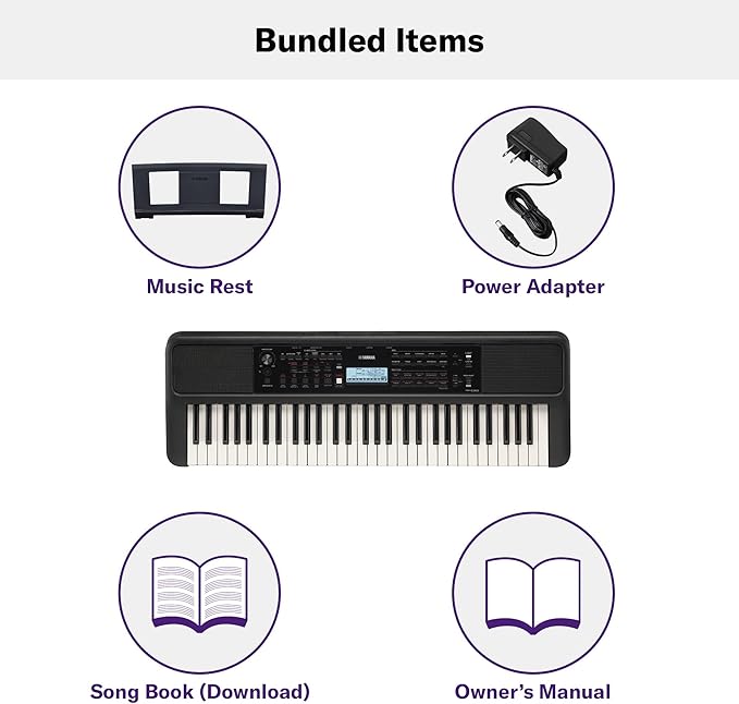 Yamaha 61 Touch Sensitive Keys Portable Keyboard for Beginners with Music Rest, Power Adapter PSR-E383