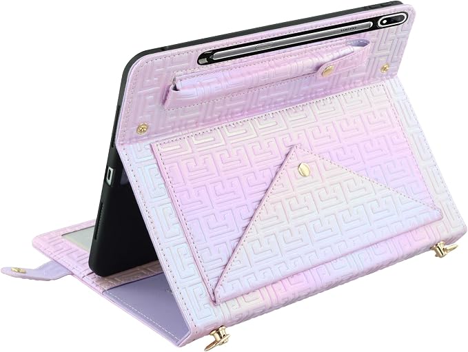 Handbag Case for Samsung Galaxy Tab S10 FE/S9 FE 10.9/S9/S8/S7 11 Techcircle Folio Stand Crossbody Wallet Protective Cover with S Pen Holder &amp Card Slots Hand Strap &amp Shoulder Strap Black