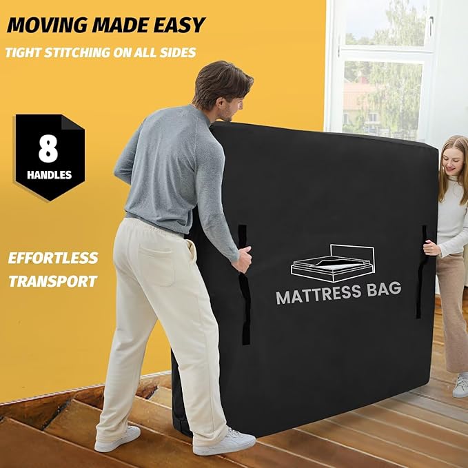 Mattress Bags for Moving and Storage, BETU Twin Mattress Protector Waterproof Mattress Cover with 8 Heavy Duty Handles and Zipper Extra Thick Moving Supplies for Dorm Bed (2 Pack:77x42x13.5 Black)