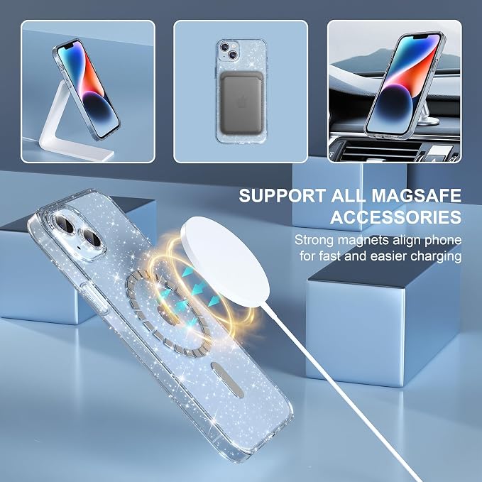 Choiche for iPhone 15 Pro Max Case Compatible with MagSafe Glitter Black | Women Girly Cute Glitter Sparkly Magnetic Phone Case with Diamond Camera Lens Protectors Military-Grade Drop Protection 6.7