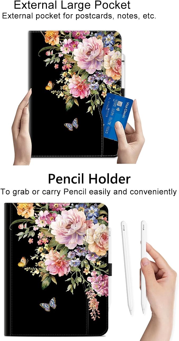 Vimorco for iPad Pro 11-inch Case M5/M4 2025/2024 for iPad Pro Case 11 Inch M5/M4 Pencil Holder/Hand Strap/Pocket/Screen Protection Band 3 Adjustable Angles Auto Sleep/Wake Beach Blue Ocean