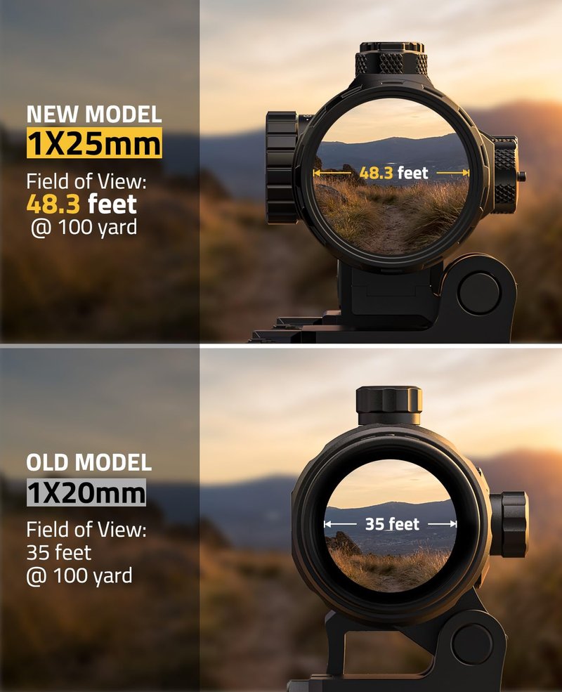 CVLIFE Multi Reticle Auto-Brightness Red Dot and 3X Magnifier Combo,25MM Large Lens Motion Awake Red Dot Sight with Quick Release Mount, Compact Magnifier with Flip-to-Side Mount (red dot)
