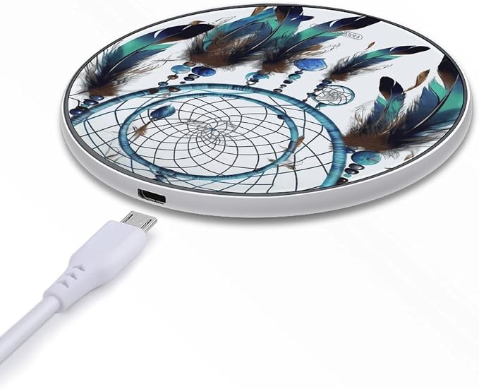 Native American Dream Catcher Wireless Charger with USB Cable Qi-Certified 10W Fast Wireless Charging Pad Portable Charging Station Anti-Slip Slim Charger Mat for All Qi-Enabled Phones