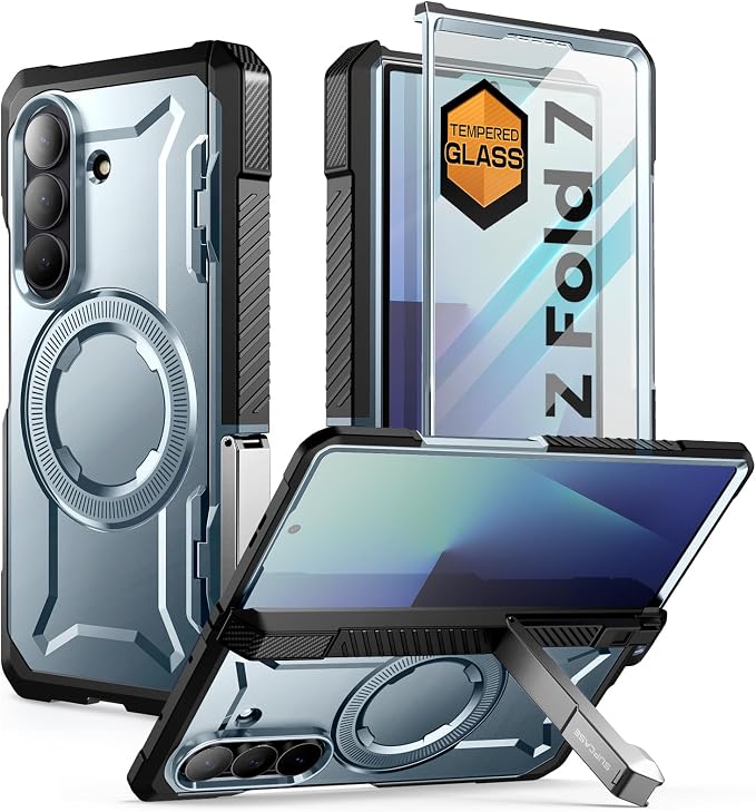 SUPCASE for Samsung Galaxy Z Fold 7 Case with Kickstand Azure | Compatible with MagSafe Tempered Glass Screen Protector Military-Grade Protection Hinge Coverage Unicorn Beetle Grip