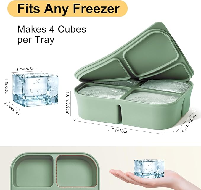 Nbyouw Ice Cube Tray 2 Pack – Stackable Large Silicone Ice Cube Freezer Molds & Easy Release Square Ice Cube Maker with Removable Lid BPA Free for Cocktail,Whiskey，Soup Baby Food