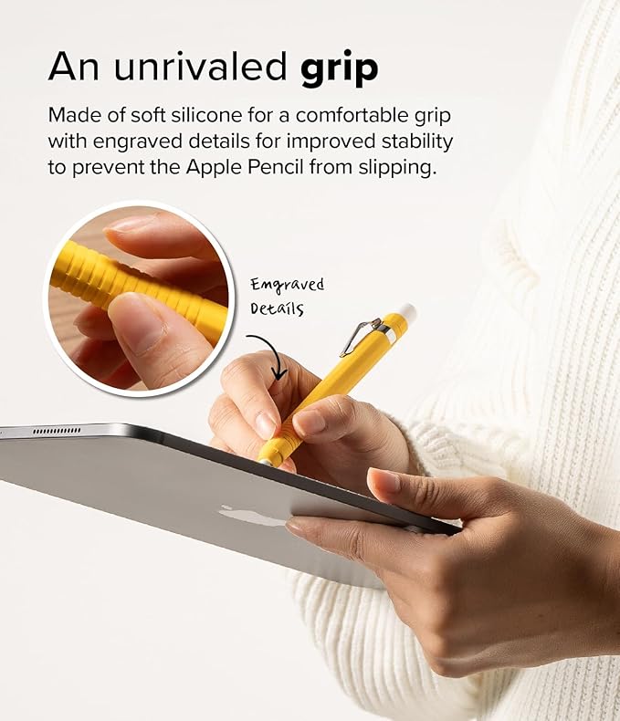 Ringke Silicone Drafting Pencil Case Compatible with Apple Pencil USB-C Case, Perfect Grip Silicone Protective Cover Sleeve Accessories - Yellow