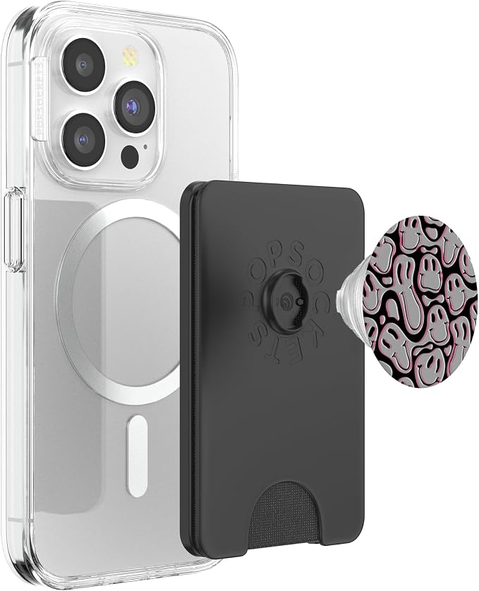 Aesthetic Trippy Grey Pink Liquid Swirl Dripping Smile face PopSockets Adhesive PopGrip
